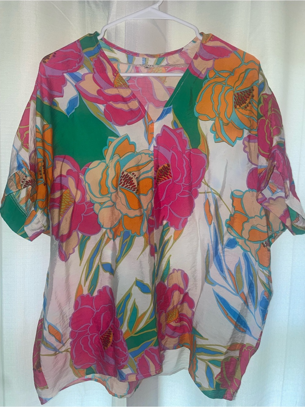JODIFL Floral V-Neck Tunic in Pink, Green & Orange